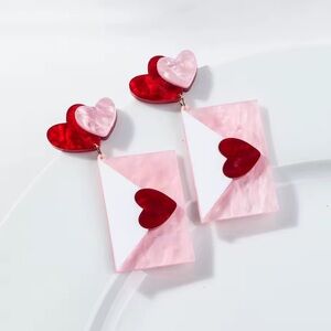 Heart-Shaped Love Letter Pink and Red Earrings - NWT Valentine Statement Novelty